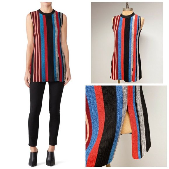 Proenza Schouler Stripped Longline Slip Vest Sweater Wool Silk Black Red Size XS - Picture 1 of 8